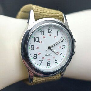 Accutime Mens Quartz Watch With Olive Green Nylon Strap & Stainless Steel Caseba